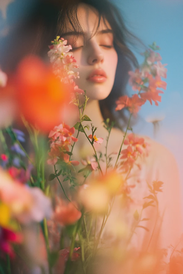 Serene Portrait with Flowers
