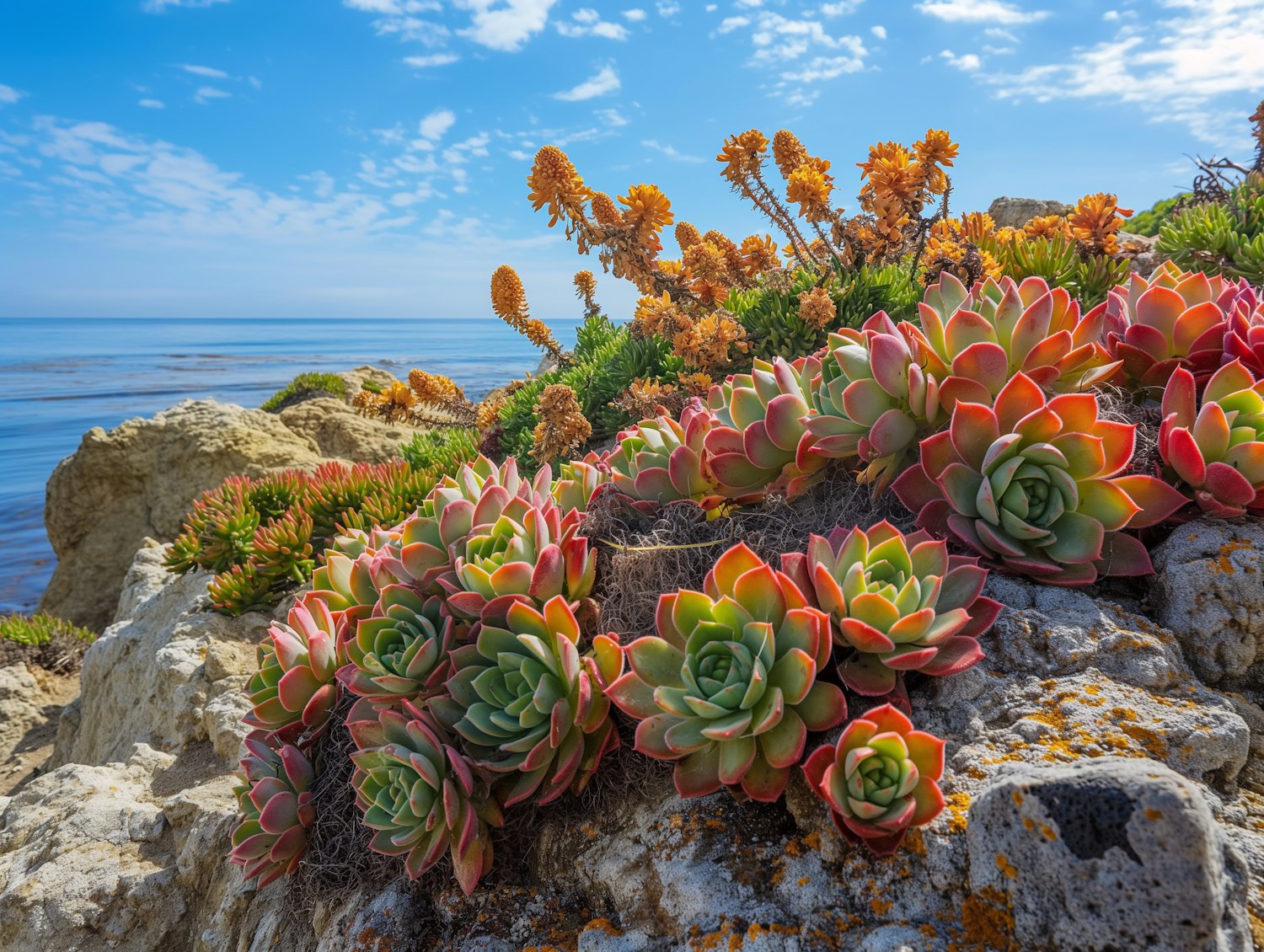 Succulent Plants on Rocky Coastline