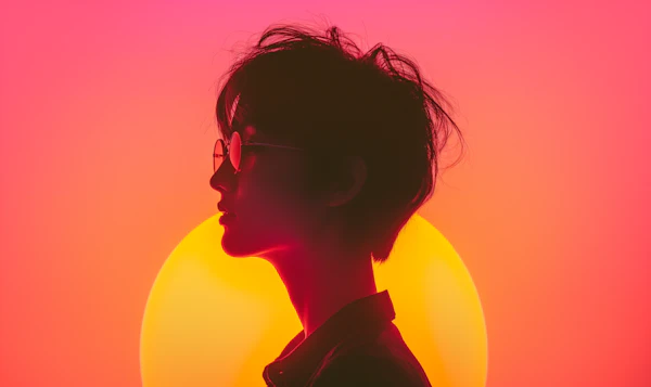 Silhouette of East Asian Person with Setting Sun Halo