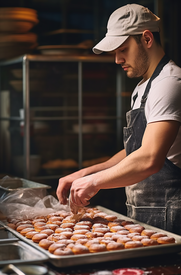 Concentrated Baker Arranging Sugared Pastries