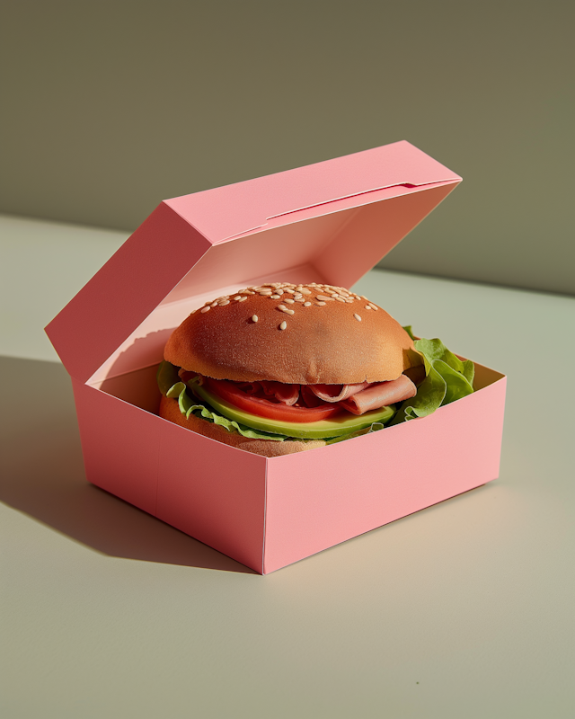 Vibrant Ham Sandwich in Pink Box