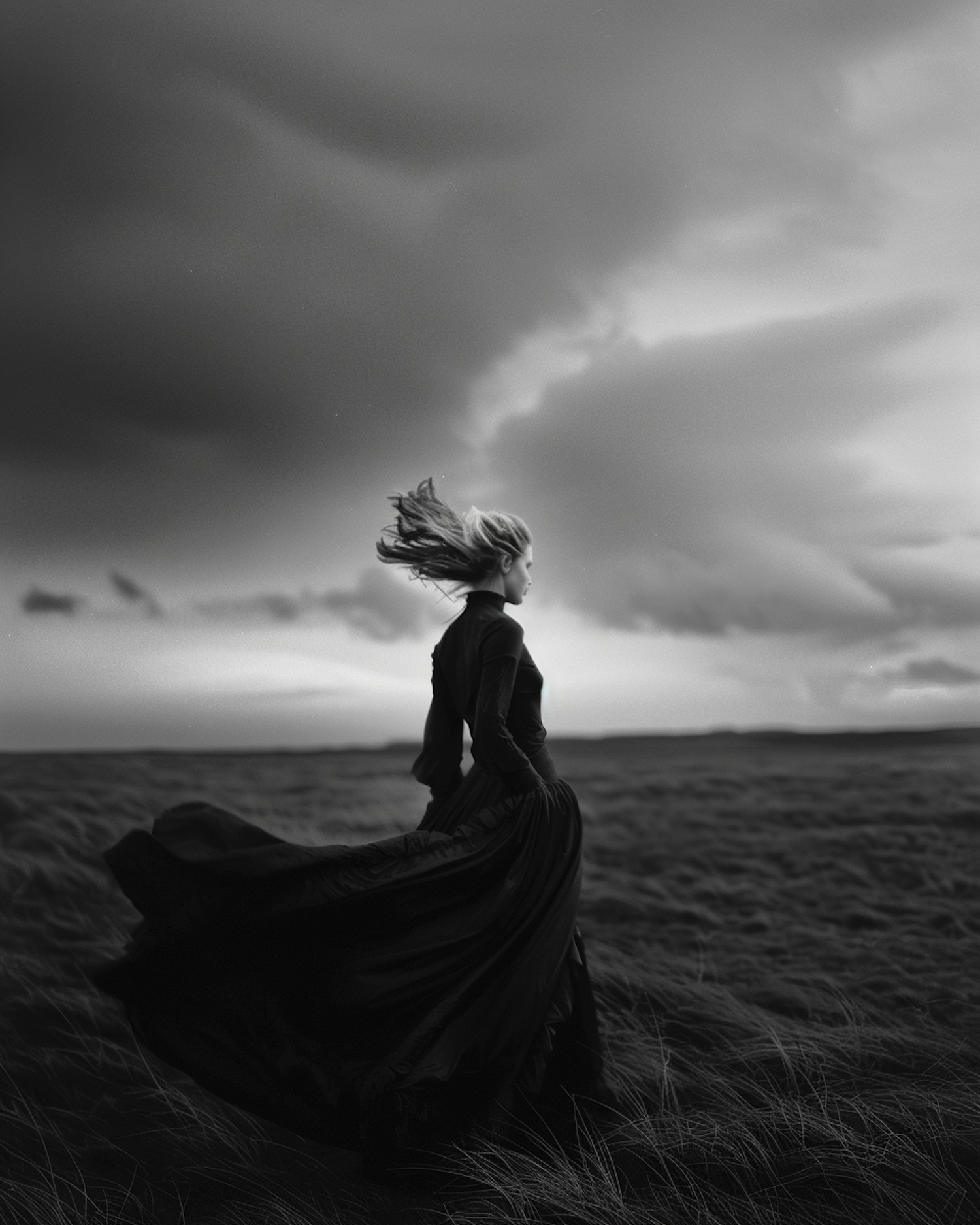 Woman Against Windy Skies