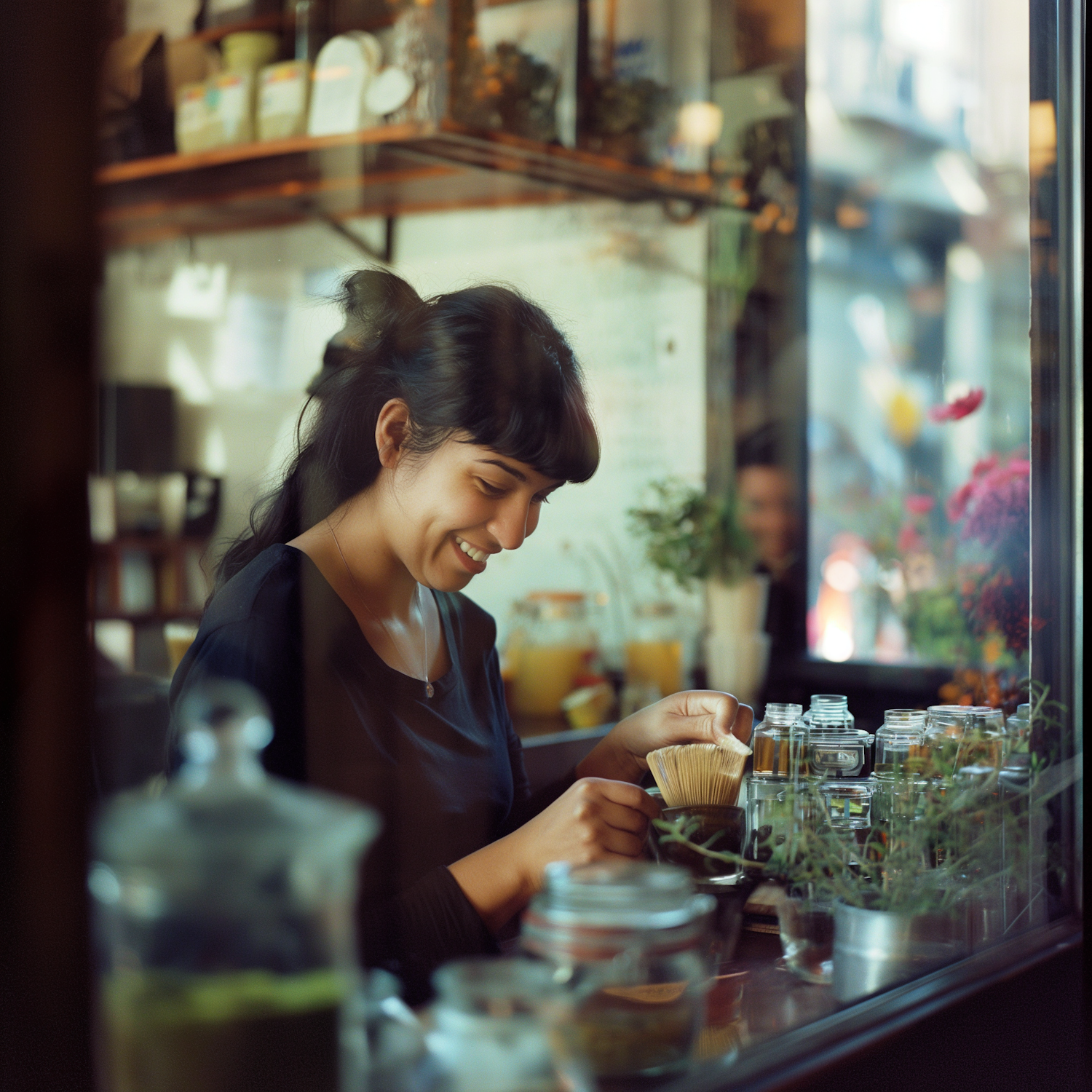 Content Woman Engaged in Delicate Task