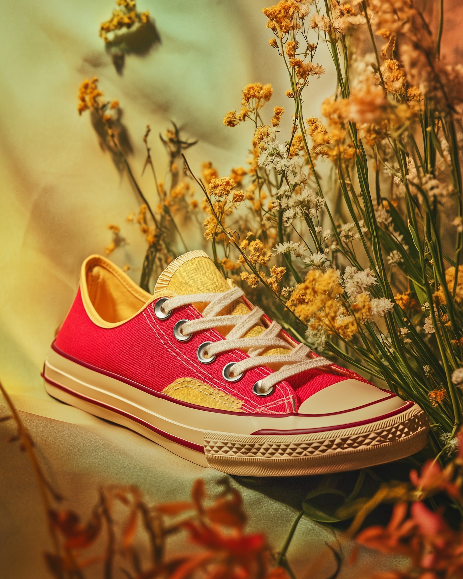 Vibrant Sneaker Among Wildflowers