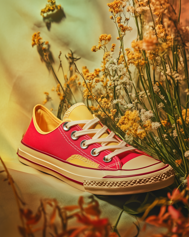 Vibrant Sneaker Among Wildflowers