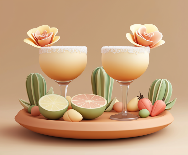 Stylized Desert-Themed Cocktail Still-Life