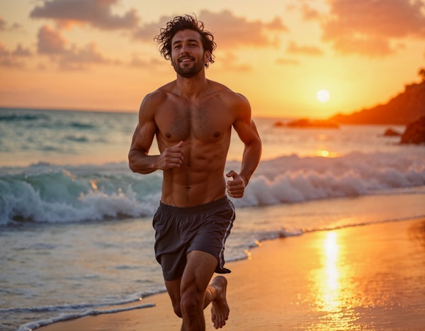 Man Running on Beach at Sunset