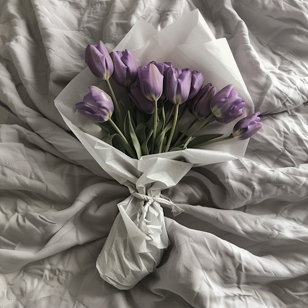 Lilac Tulips on Grey Fabric