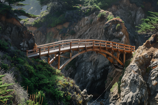 Rustic Wooden Bridge Over Chasm