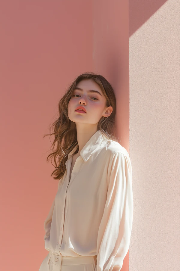 Serene Woman Against Pink Wall