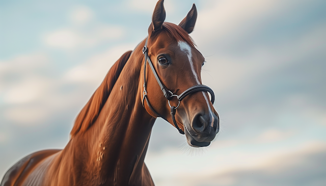 Alert Chestnut Horse with Bridle