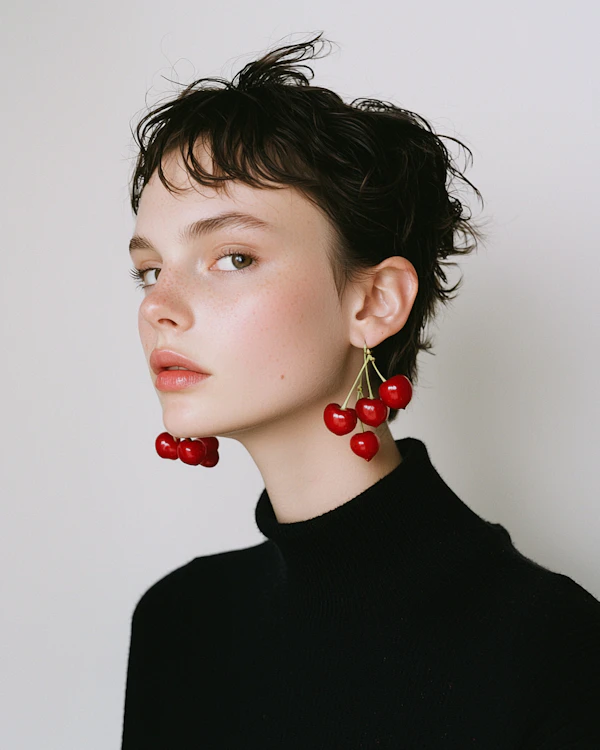 Woman with Cherry Earrings