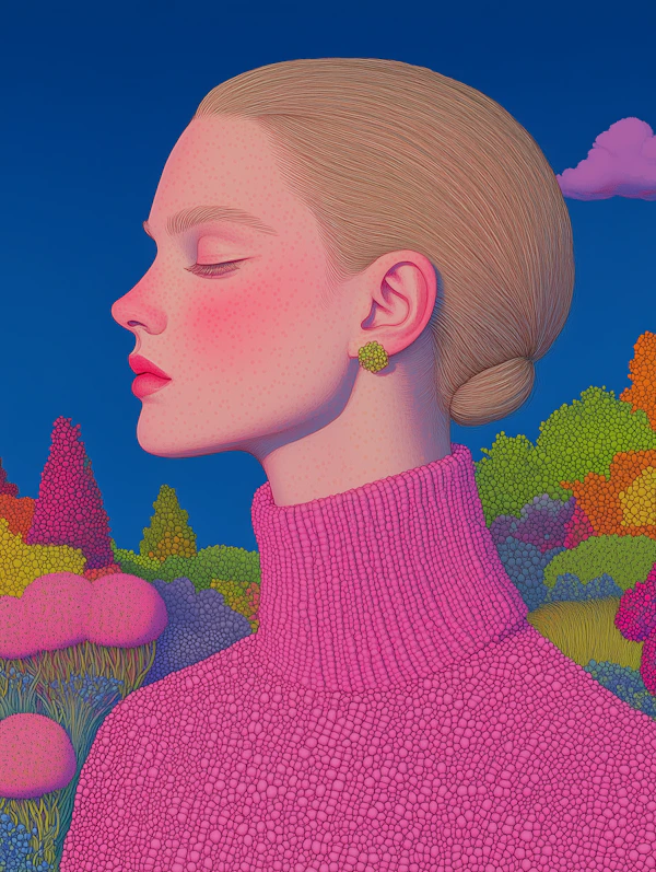 Serene Portrait with Abstract Background