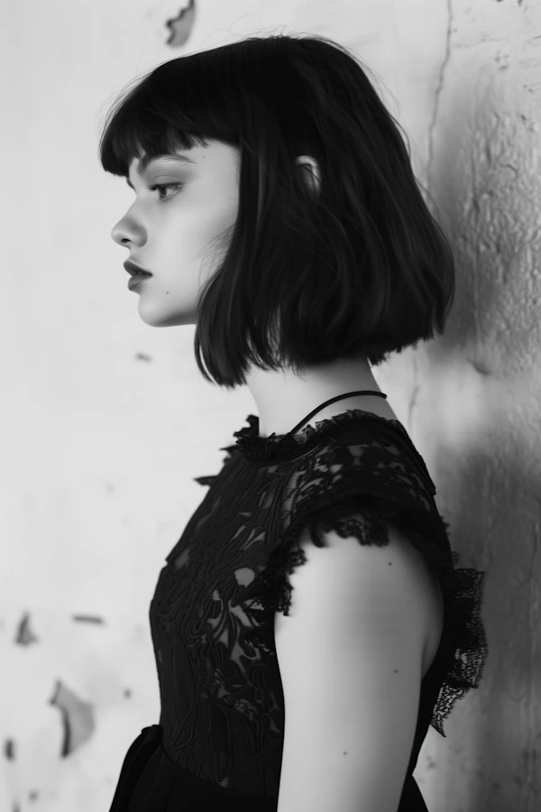 Serene Profile of Young Woman in Black and White