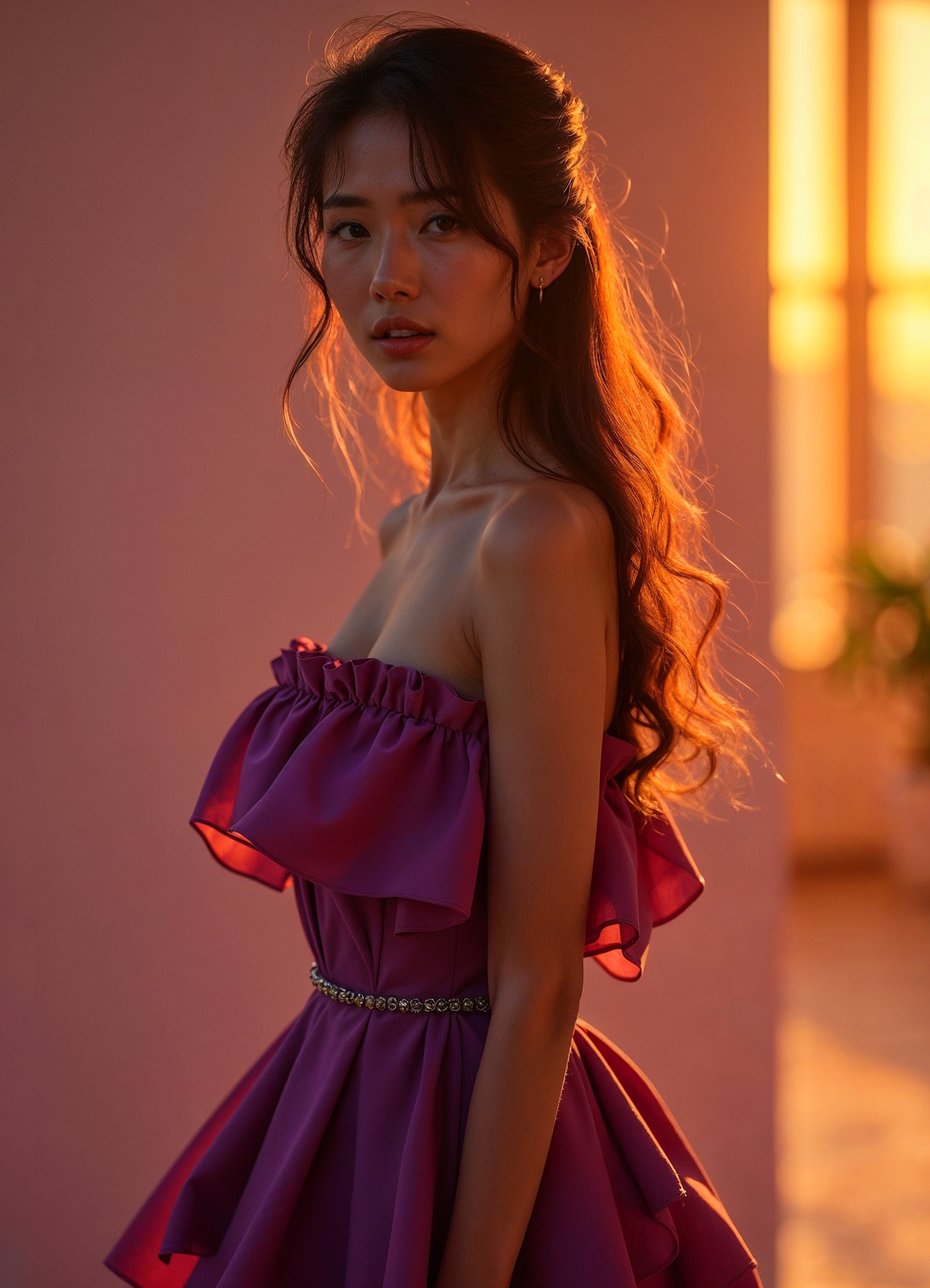 Young Woman in Purple Dress