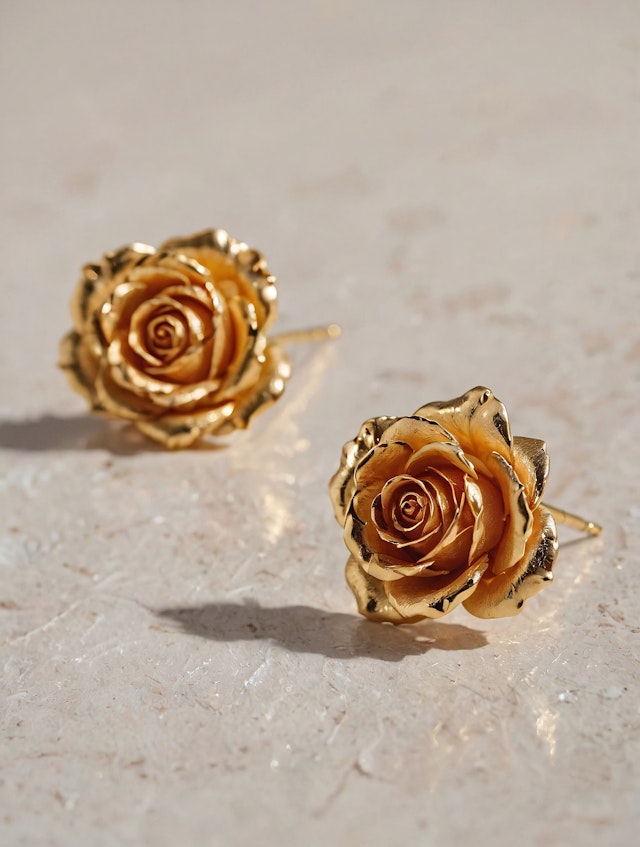 Gold Rose Earrings