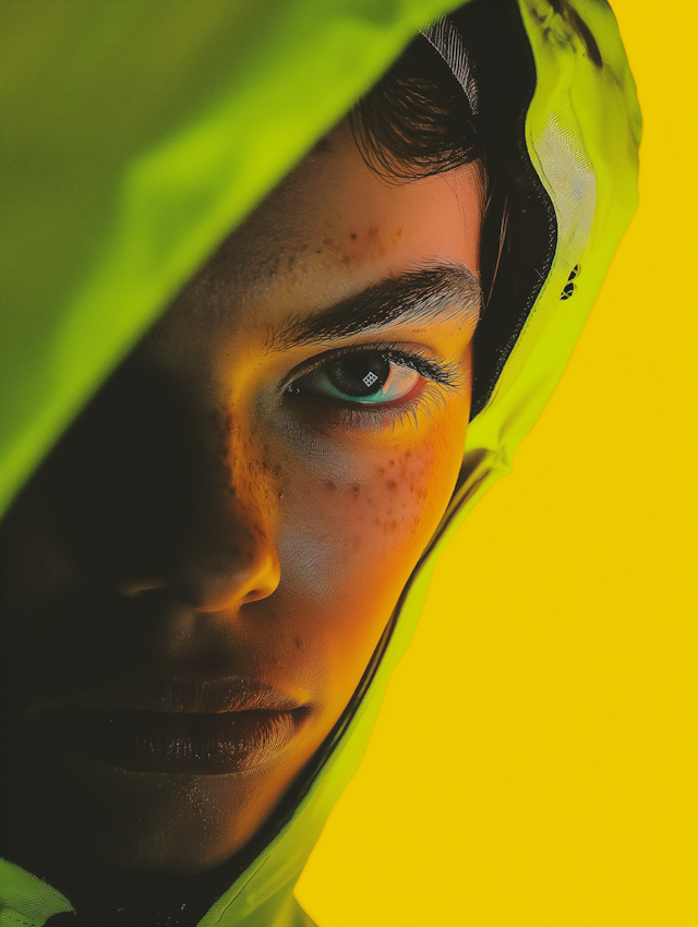 Intense Gaze in Lime Green Hood