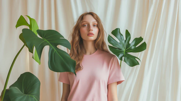 Woman with Monstera Leaves