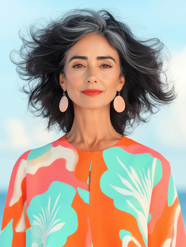 Serene Woman with Colorful Blouse