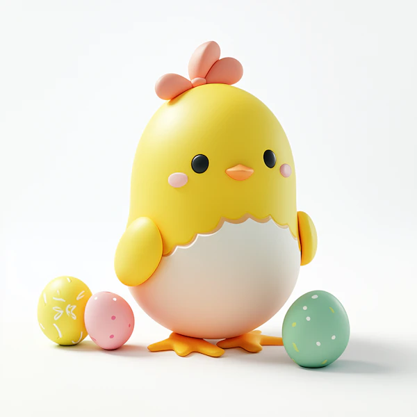 Cute Chick with Eggs