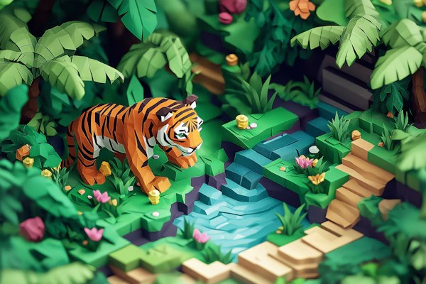 Stylized 3D Tiger in Vibrant Jungle