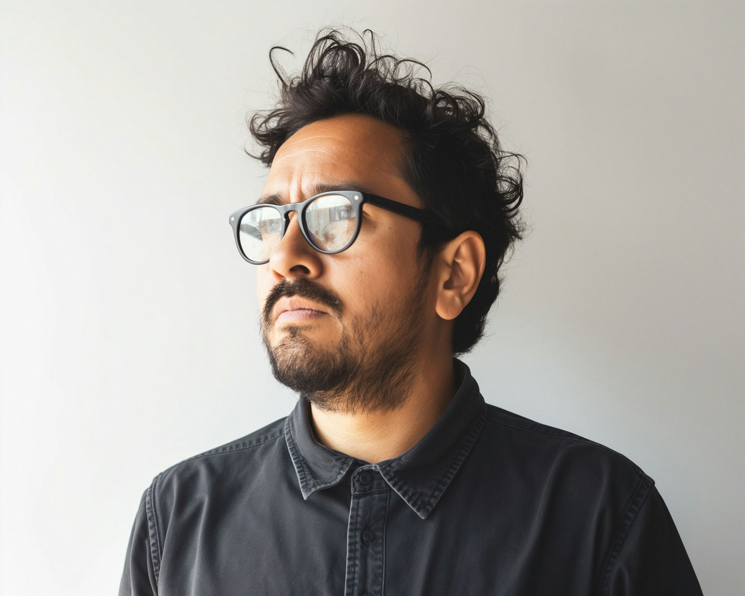 Contemplative Asian Man with Glasses