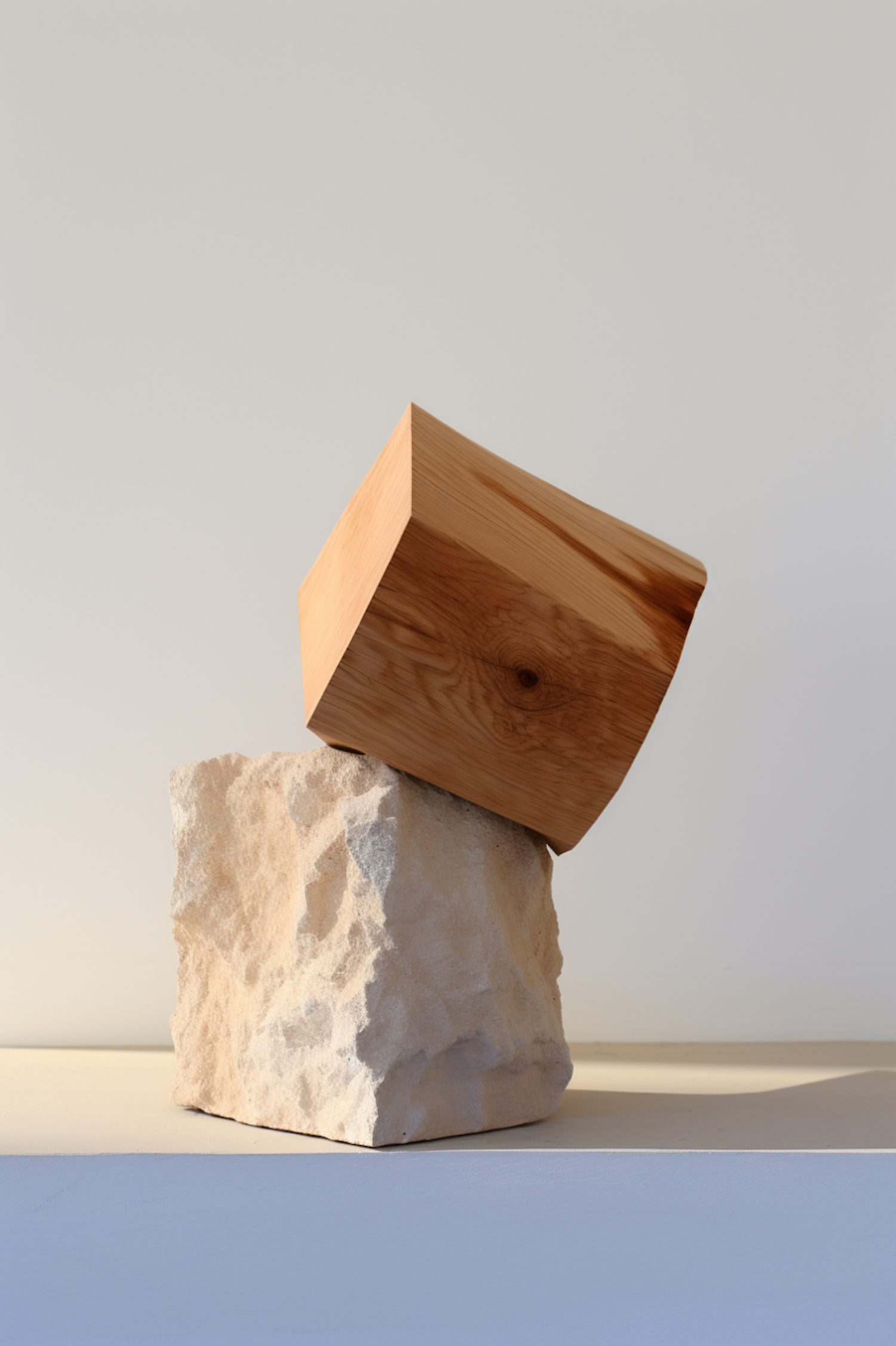 Contrast Harmony: Stone and Wooden Cube