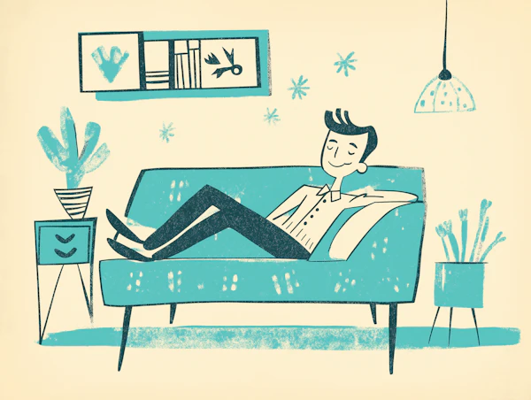 Relaxing on Teal Sofa