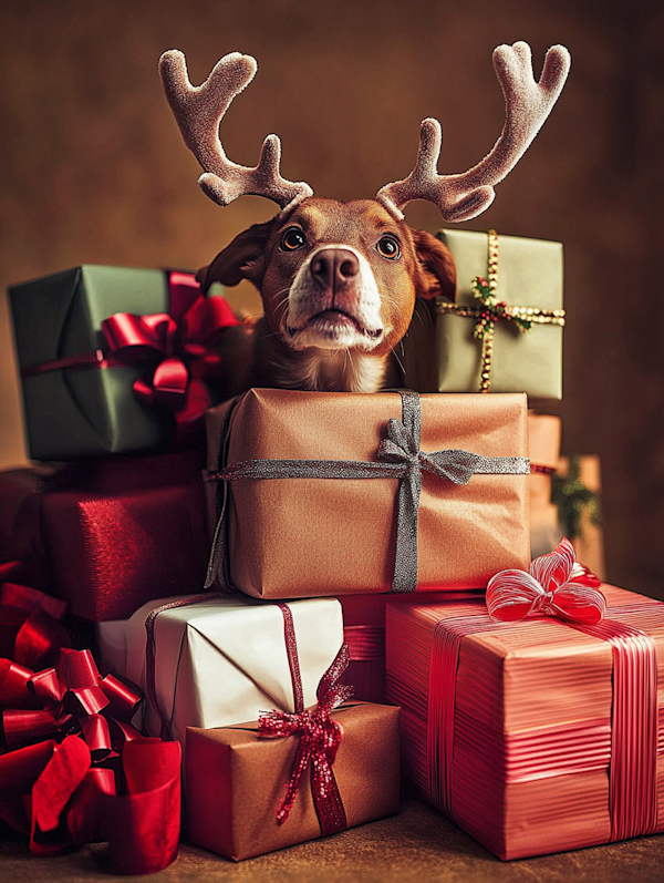 Festive Dog with Gifts