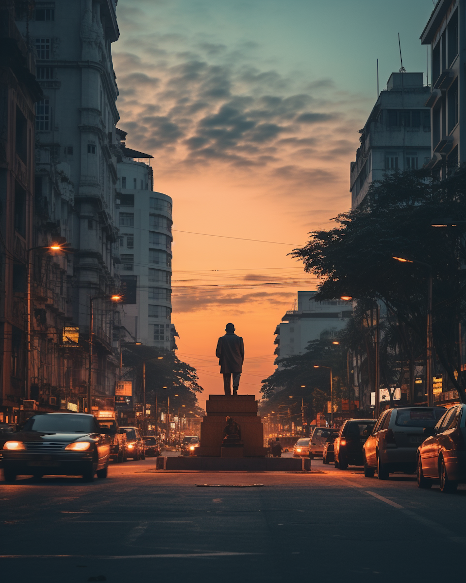 Urban Tranquility: The Statuesque Sunset