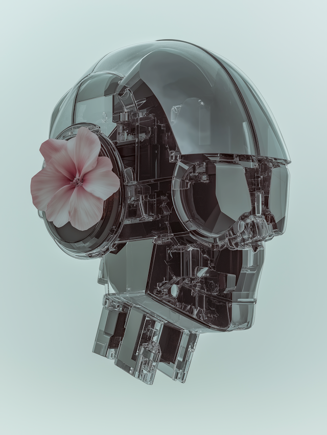 Futuristic Robotic Skull with Flower