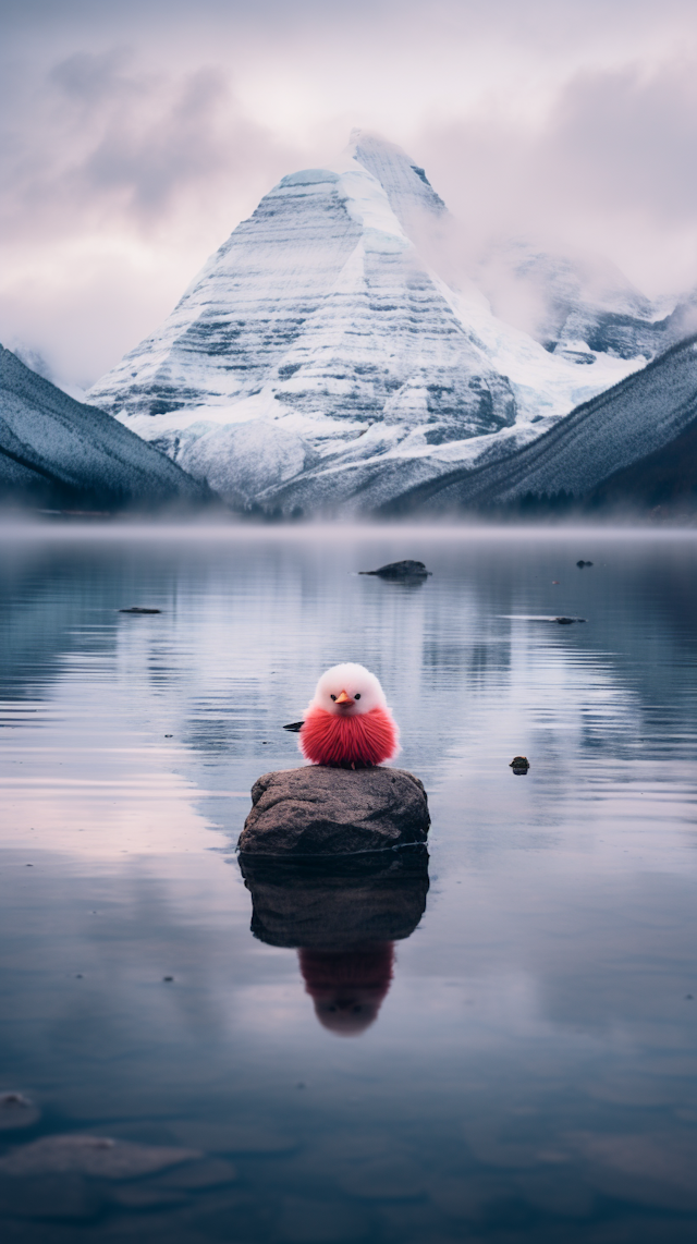 Serene Reflections with Plush Toy Bird