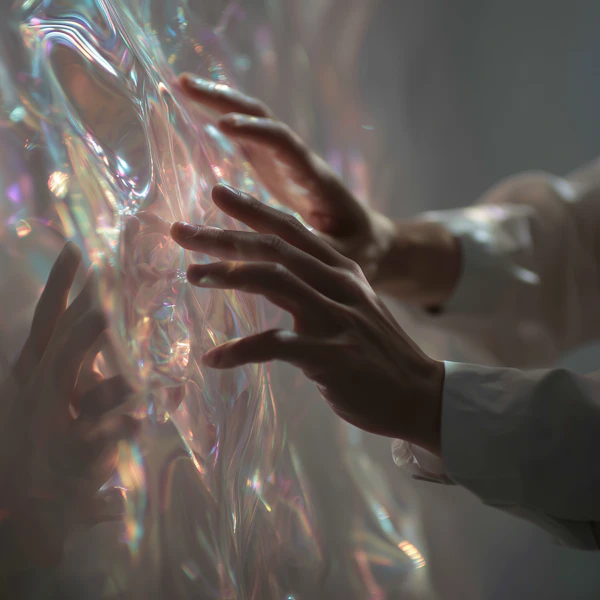 Hands and Iridescent Surface