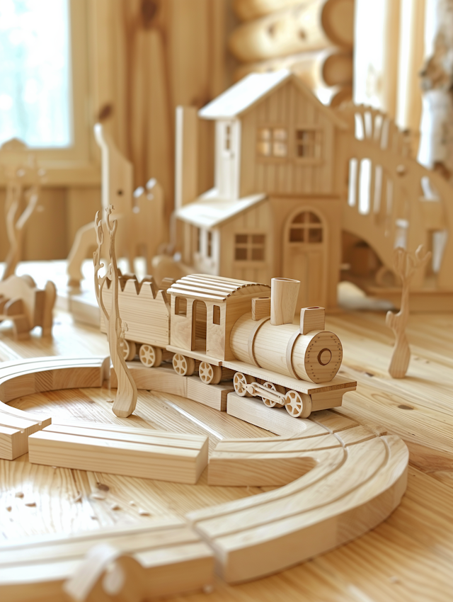 Warmly Lit Wooden Toy Scene