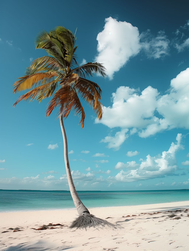 Solitary Palm Tree on Tropical Beach