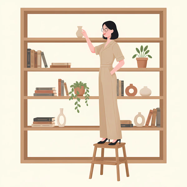 Woman Reaching Bookshelf