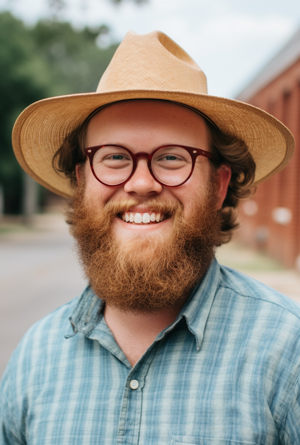 Jovial Bearded Man in Straw Hat