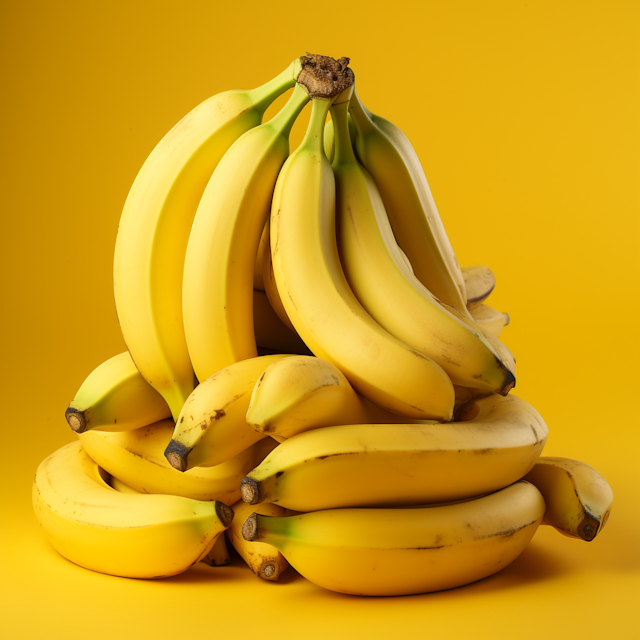 Freshly Ripe Bananas on Monochromatic Yellow