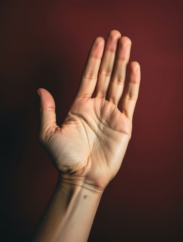 Hand Against Dark Red Background