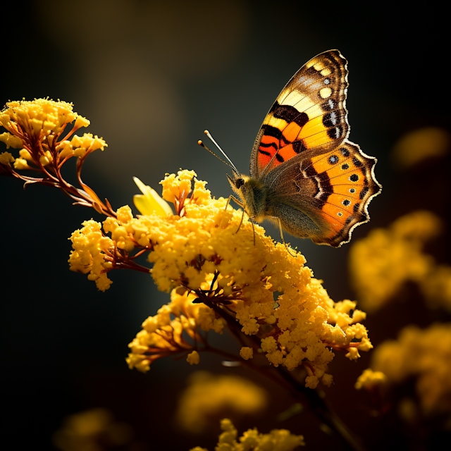 Sunlit Serenity: Butterfly on Golden Blooms