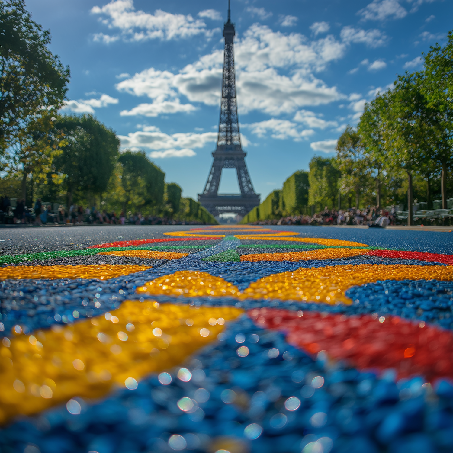 Colorful Roadway Art Leading to Eiffel Tower