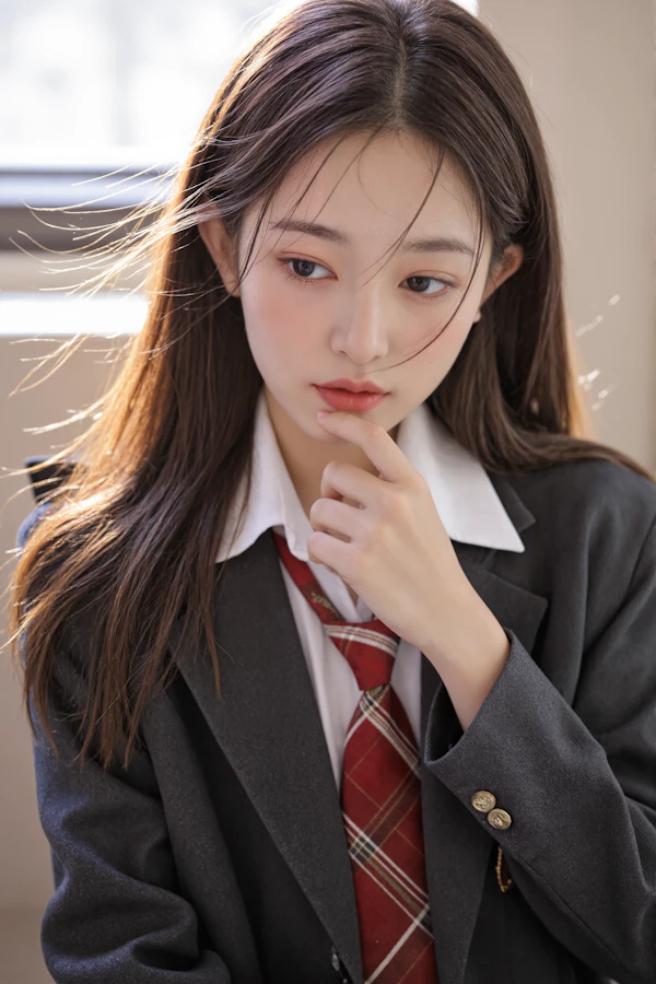 Contemplative Woman in Formal Attire