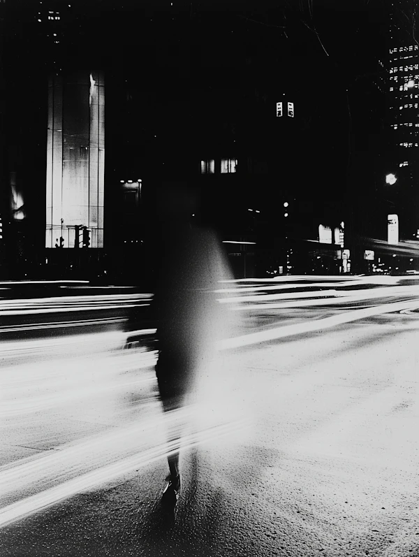 Blurred Figure in Urban Nightscape