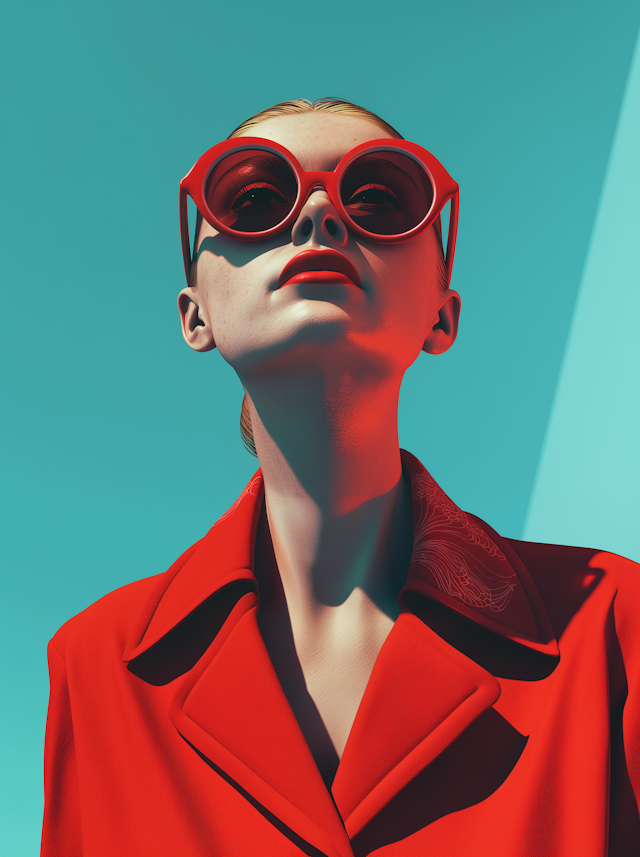 Empowered Woman in Red Blazer and Cat-Eye Sunglasses