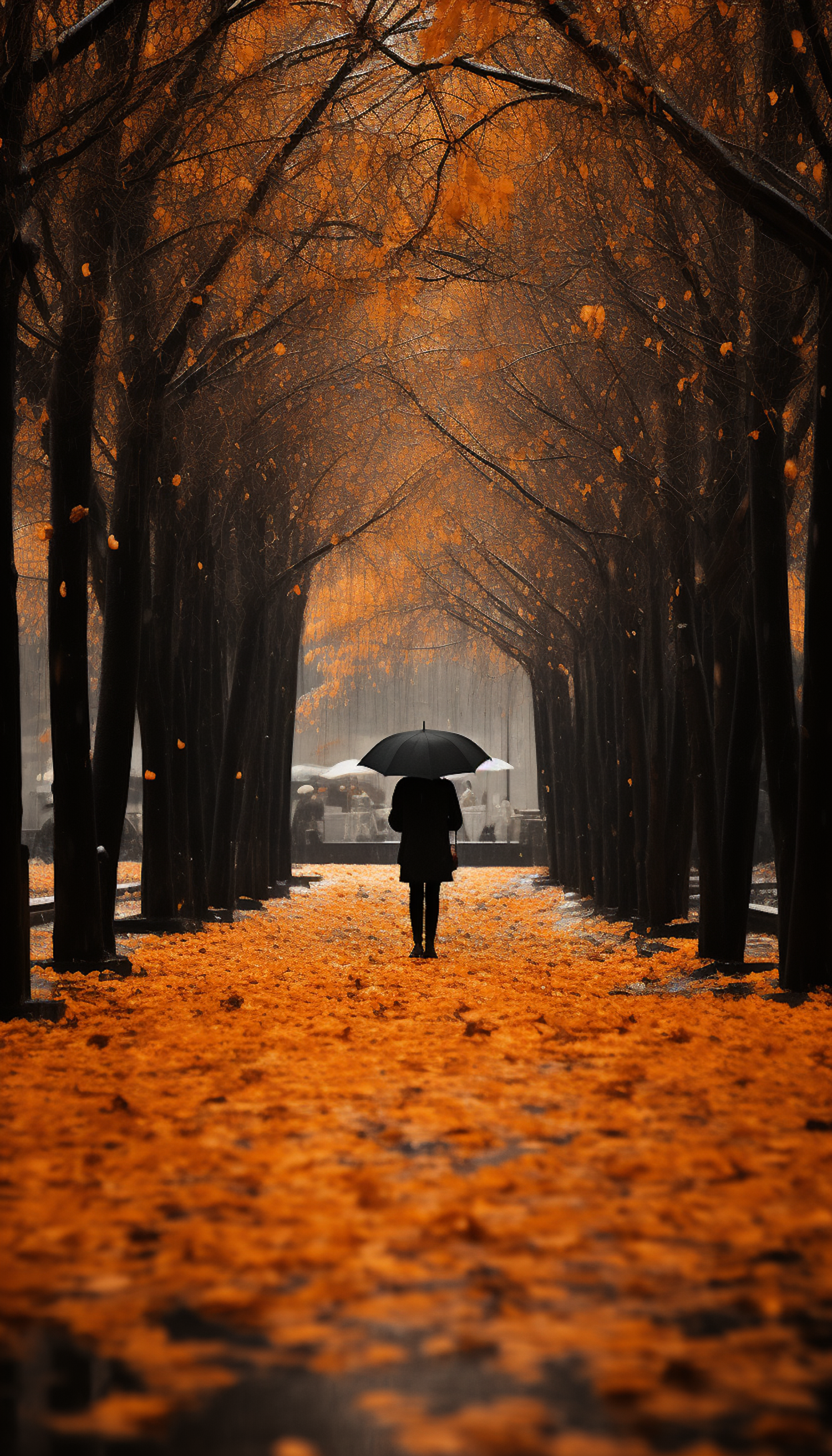 Autumn Solitude on a Misty Leaf-Strewn Path