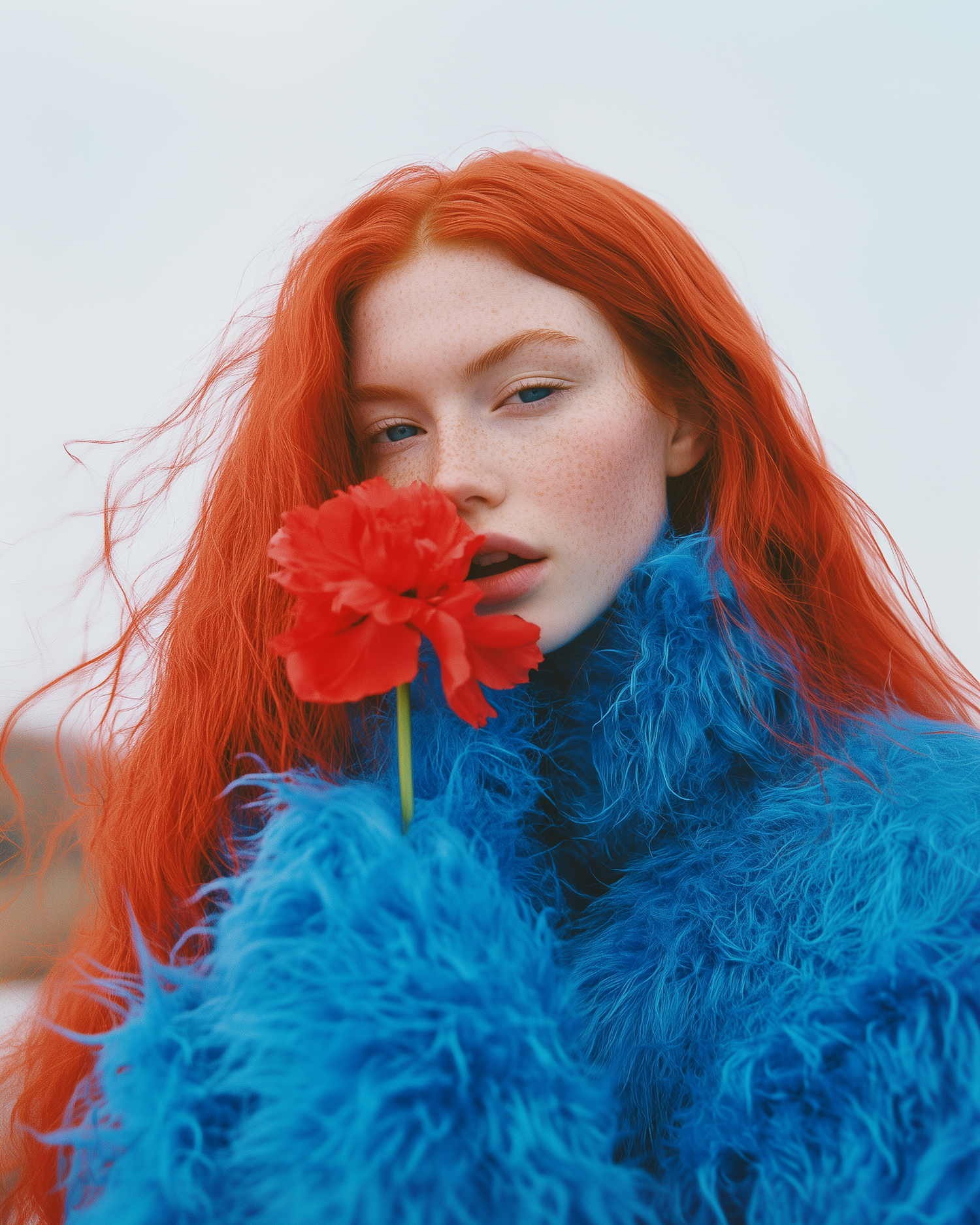 Striking Portrait with Red Hair and Flower