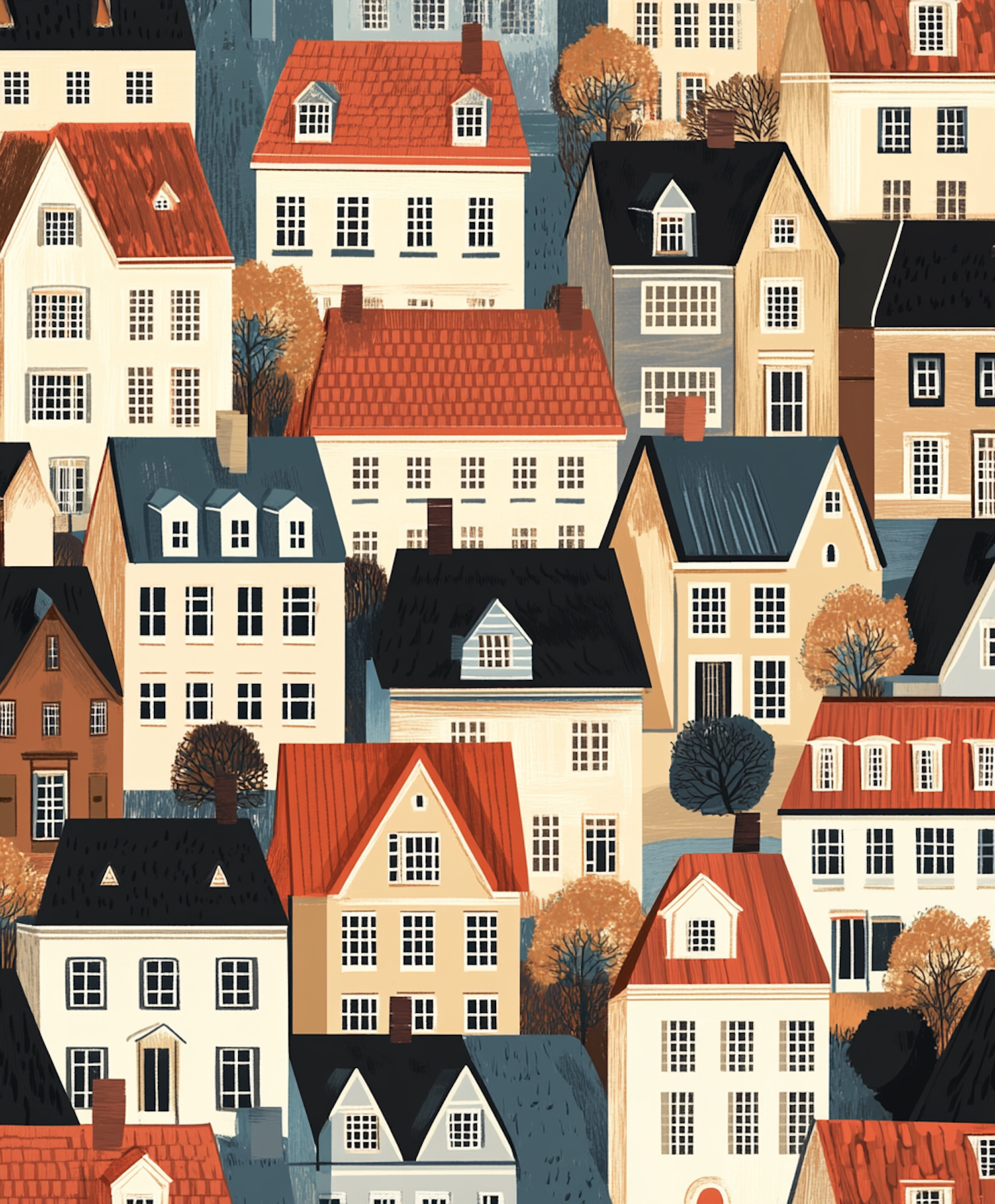 Charming European Village Illustration