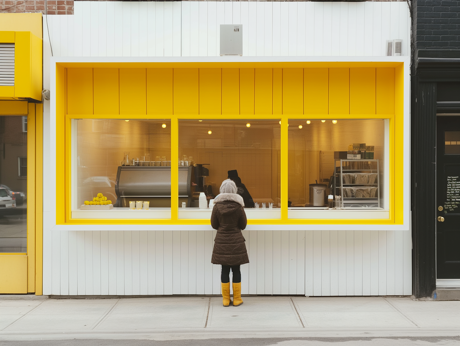 Curious Onlooker at a Yellow-White Cafe