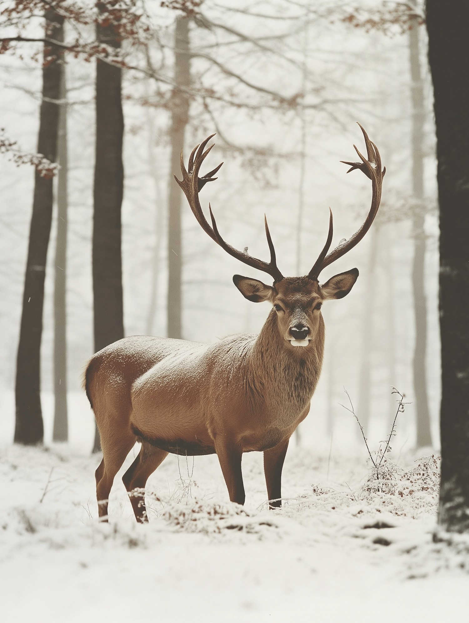 Majestic Deer in Snowy Forest