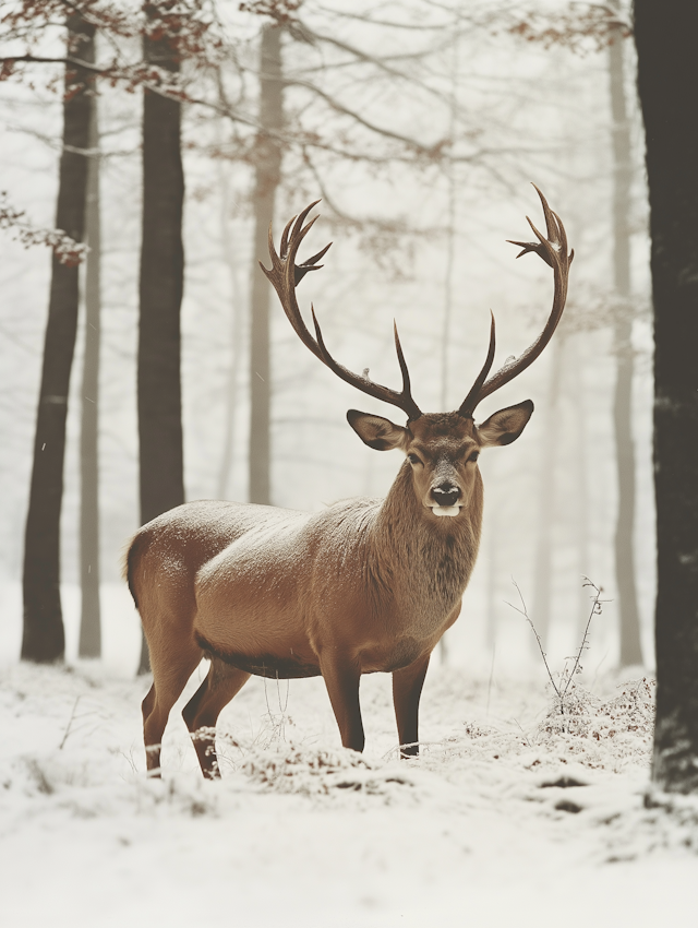 Majestic Deer in Snowy Forest